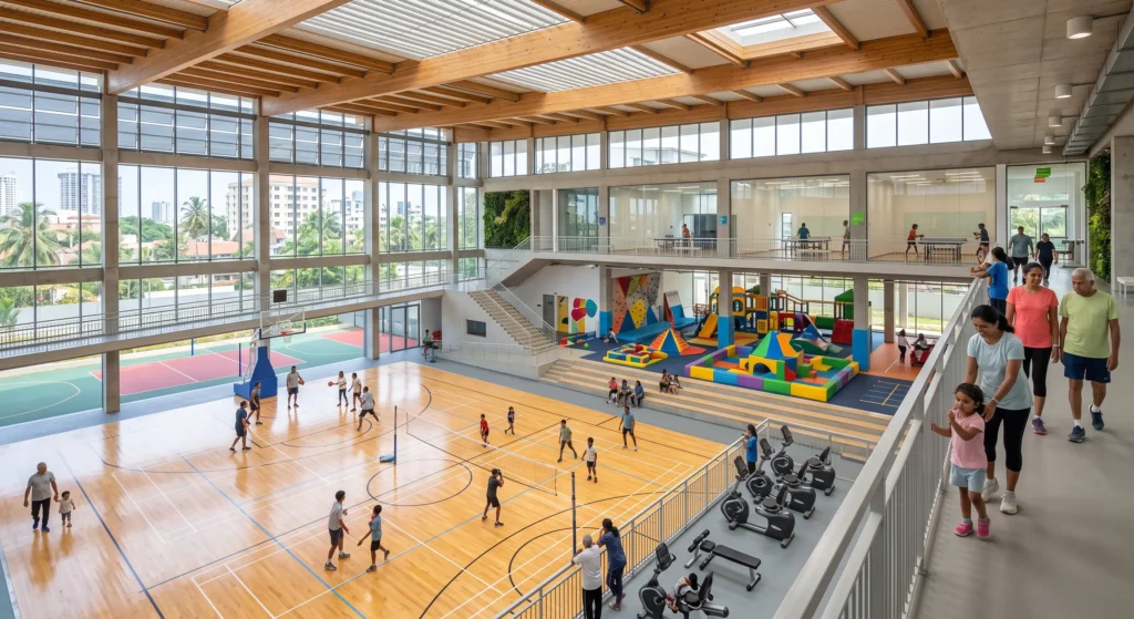  Family-friendly recreation centre with indoor courts and activity spaces