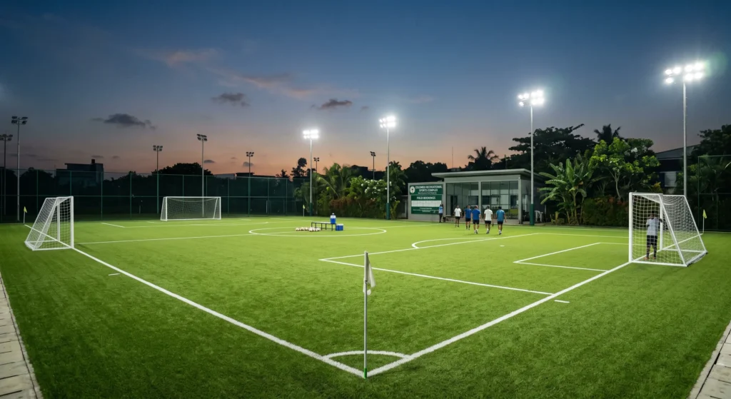Outdoor turf field prepared for a local sports booking