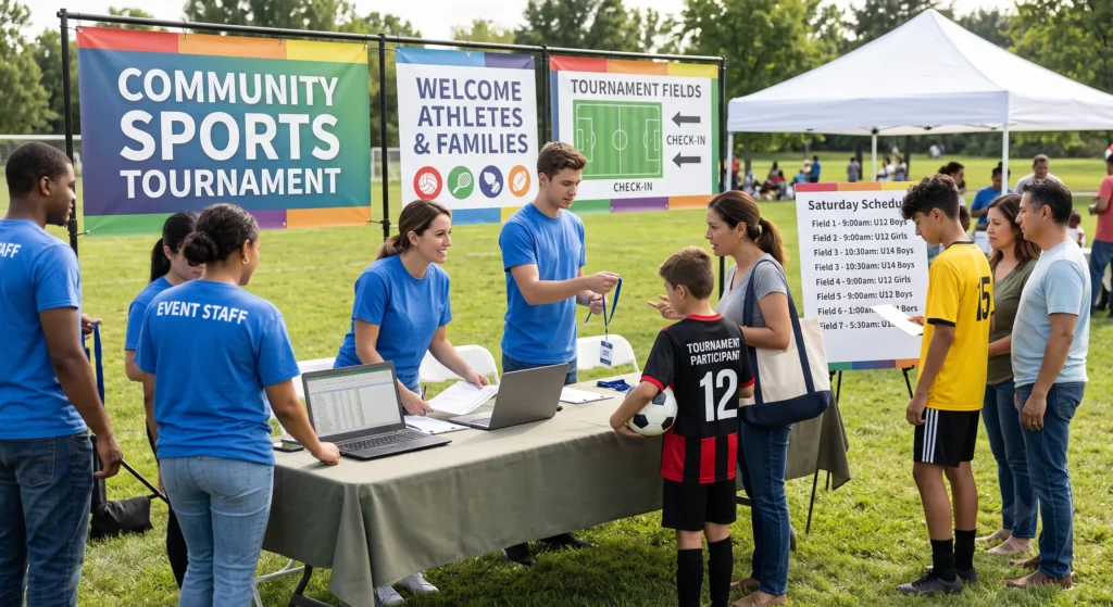  Community sports tournament check-in table