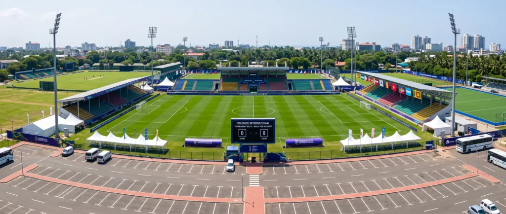  Empty soccer field and sports complex
